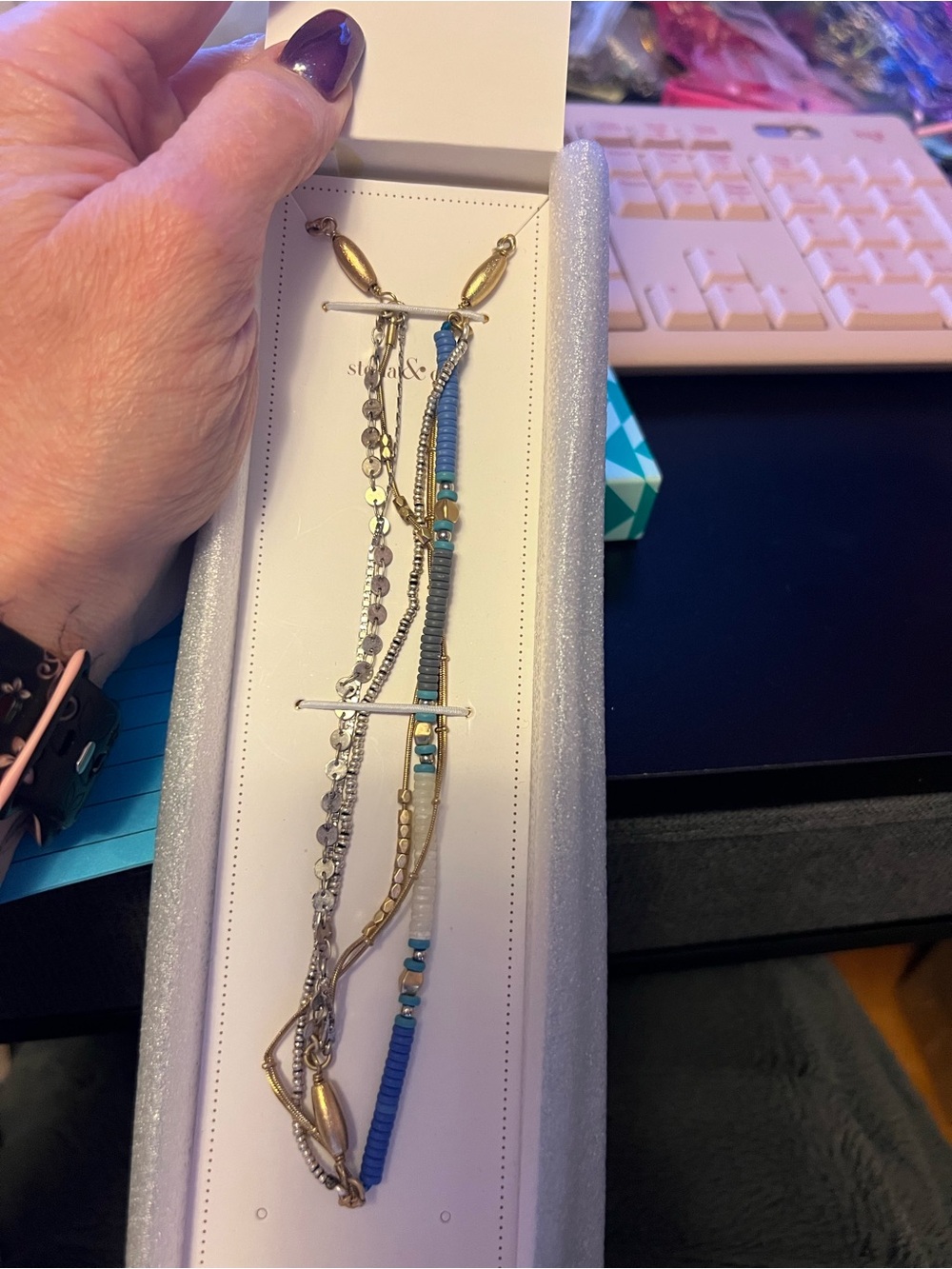 Stella & Dot Gold and Blue Multi-Strand Bracelet